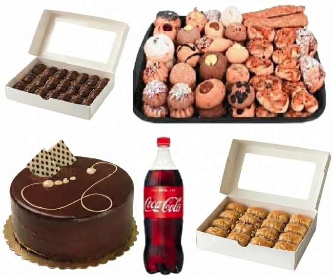 4-6 Kişilik Çikolatalı Yaş Pasta + Kuru Pasta + Cevizli Baklava + Ekler Menü Antalya pasta