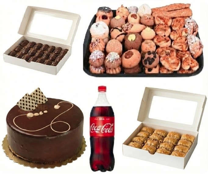 4-6 Kişilik Çikolatalı Yaş Pasta + Kuru Pasta + Cevizli Baklava + Ekler Menü Antalya pasta