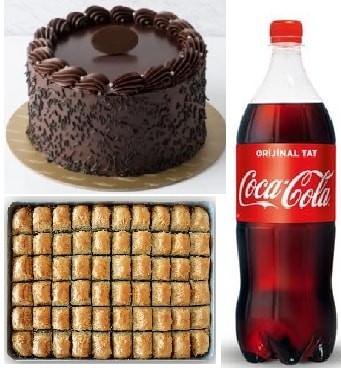 Hediye Tatlı Paketi: Çikolatalı Pasta Baklava ve Cola Seti Antalya pasta
