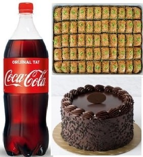 Taptaze Çikolatalı Pasta 1 kg Fıstıklı Baklava ve İçecek Kombosu Antalya pasta